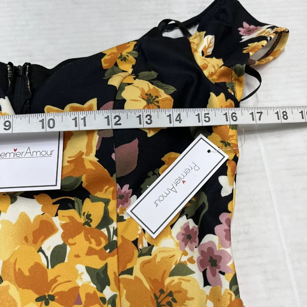Premier Amour Dress Women 6 Black Yellow Floral Asymmetrical Retro‎ Pin Up - Picture 7 of 12